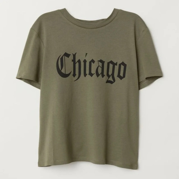 Divided by H&M Khaki Green Chicago Cropped Crew Neck Short Sleeve Shirt Size XS - Picture 1 of 10